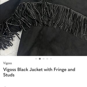 Vigoss Black Leather Jacket with Fringe and Studs